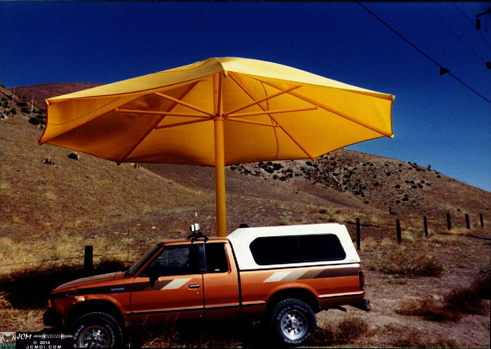 1760 Giant Yellow Umbrella Art Exhibit in Gorman California by Christo Javacheff of Bulgaria, October 1991. JCMDI.COM